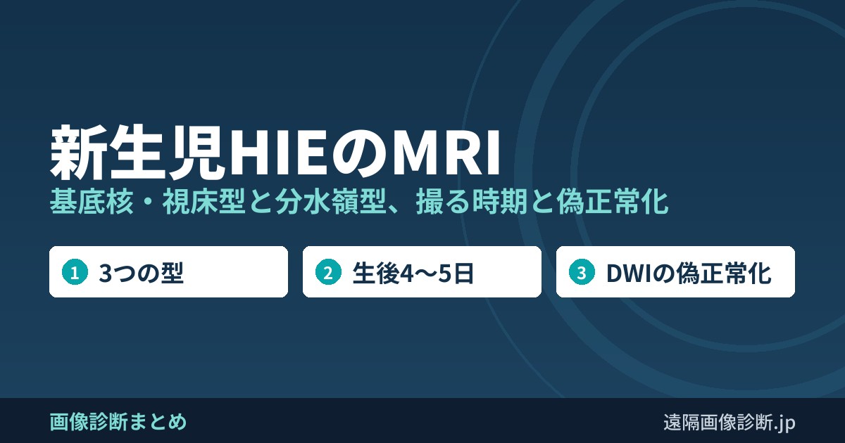 新生児HIEのMRI 基底核・視床型と分水嶺型、撮る時期と偽正常化