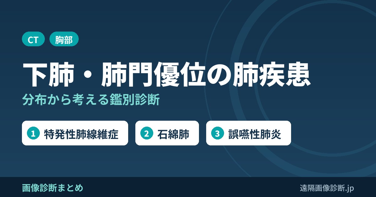 下肺野優位・肺門部優位に分布する肺疾患の鑑別診断