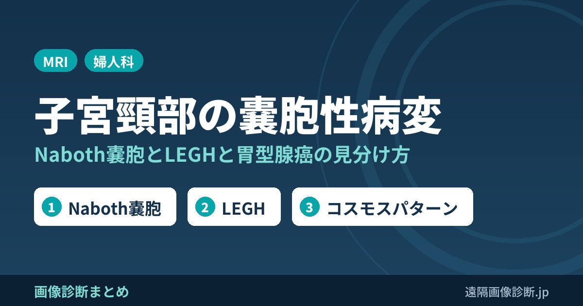 MRI画像における子宮頚部の嚢胞性病変の鑑別ポイントとは？Naboth嚢胞、LEGH、癌との見分け方