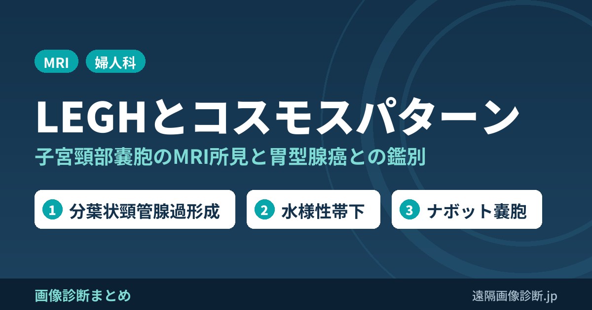 子宮頸部の嚢胞性病変のMRI画像診断｜LEGHのコスモスパターンとナボット嚢胞・胃型腺癌