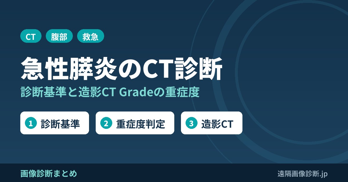 急性膵炎のCT画像診断｜原因・症状・診断基準と重症度判定(造影CT Grade)、治療