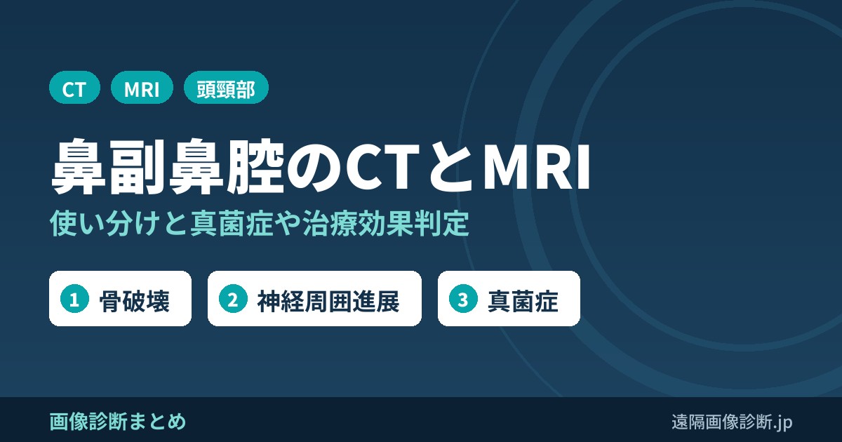 鼻腔、副鼻腔領域でのCT,MRIのメリット、神経周囲進展、真菌症、治療効果判定、副鼻腔炎