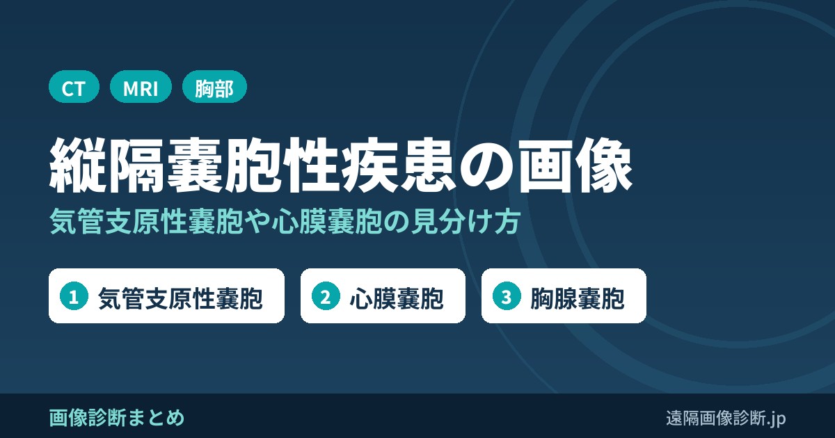 縦隔嚢胞性疾患のCT・MRI画像所見｜気管支原性嚢胞・心膜嚢胞・胸腺嚢胞