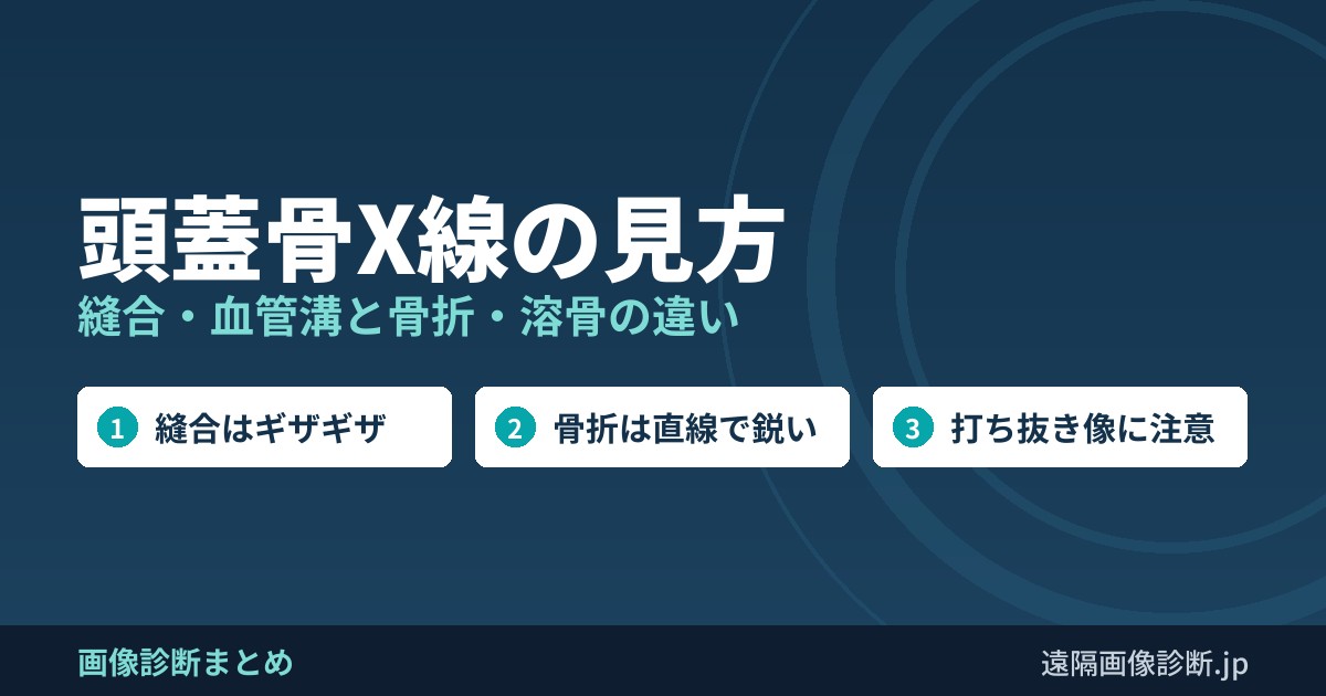 頭蓋骨X線の見方 縫合・血管溝と骨折・溶骨の違い